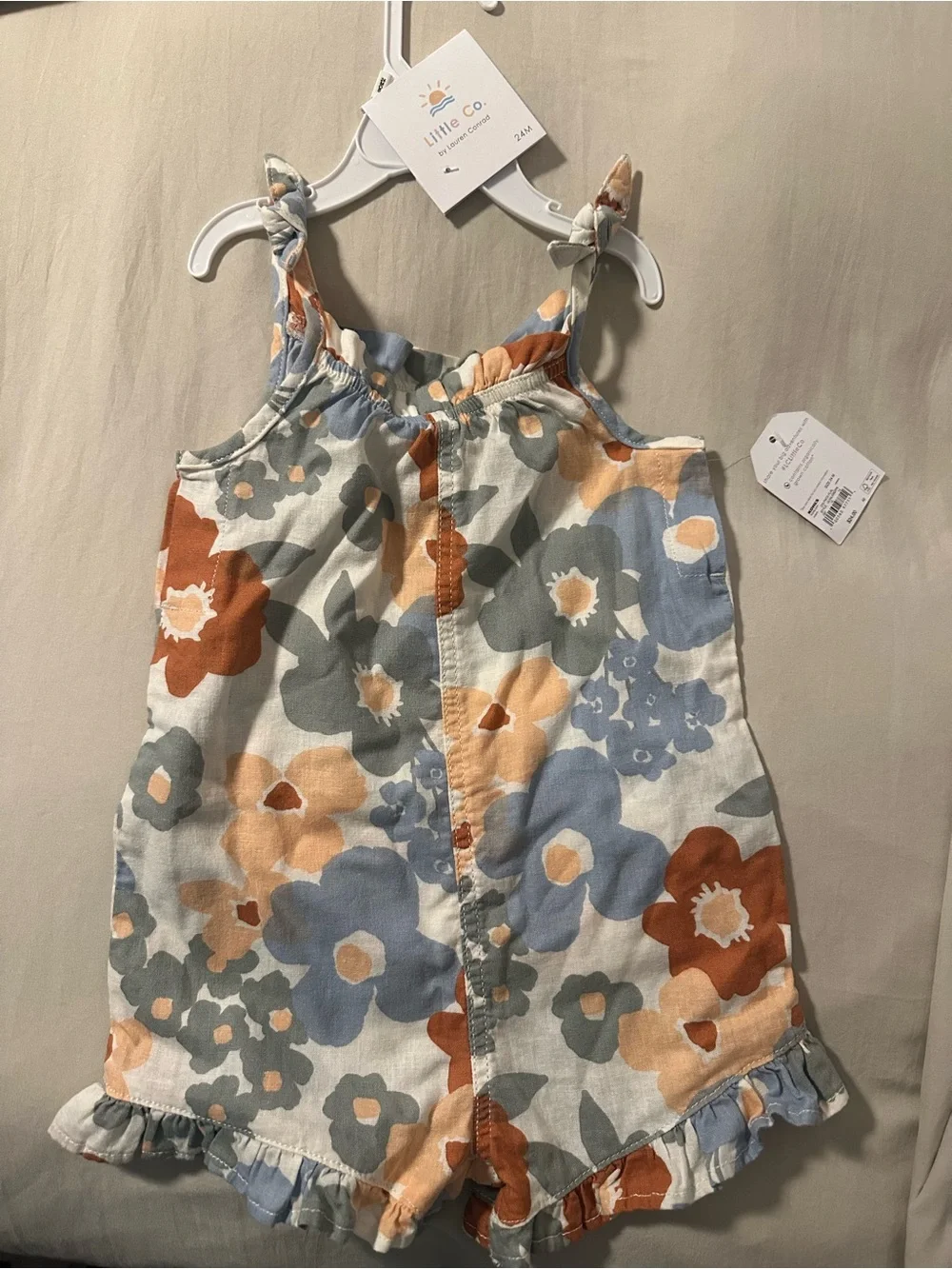 Little Co Floral Ruffle Romper - Blue, Rust, Green